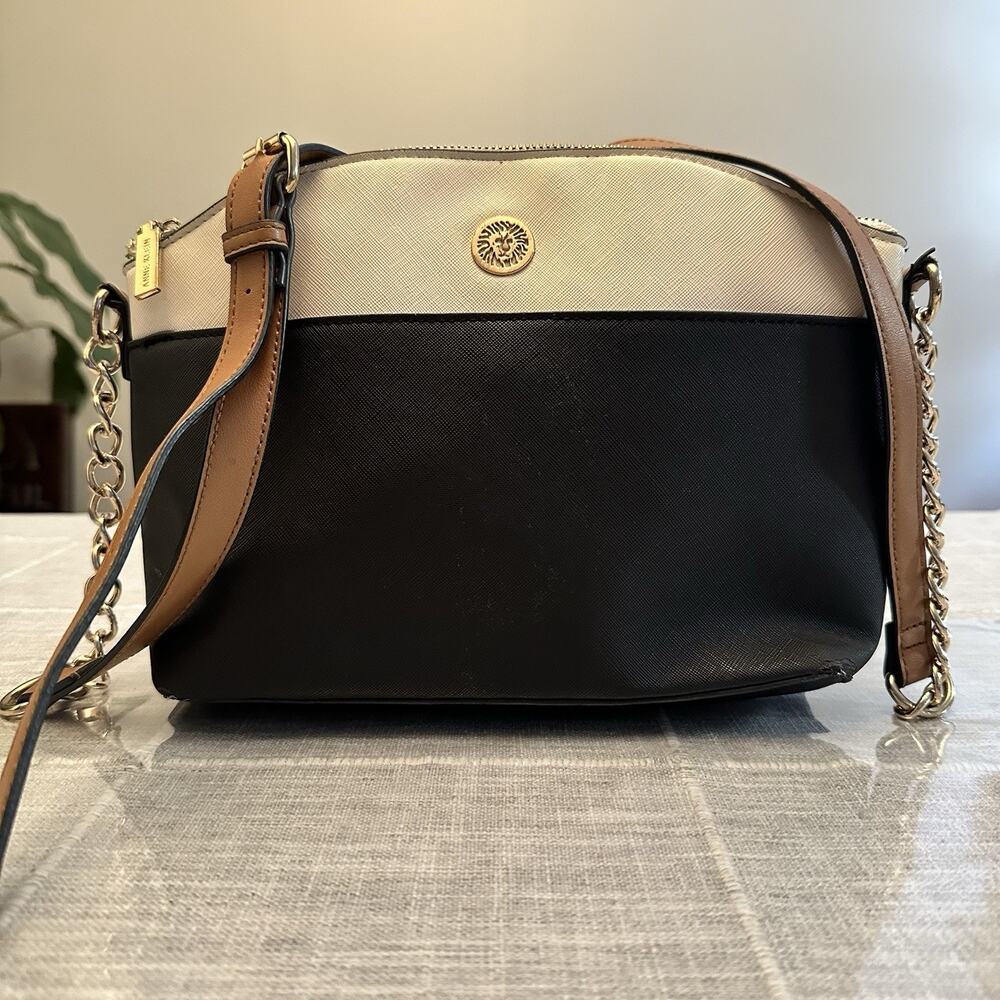 Anne Klein Crossbody Bag Women OS Black Cream Gold‎ Chain Quiet Luxury